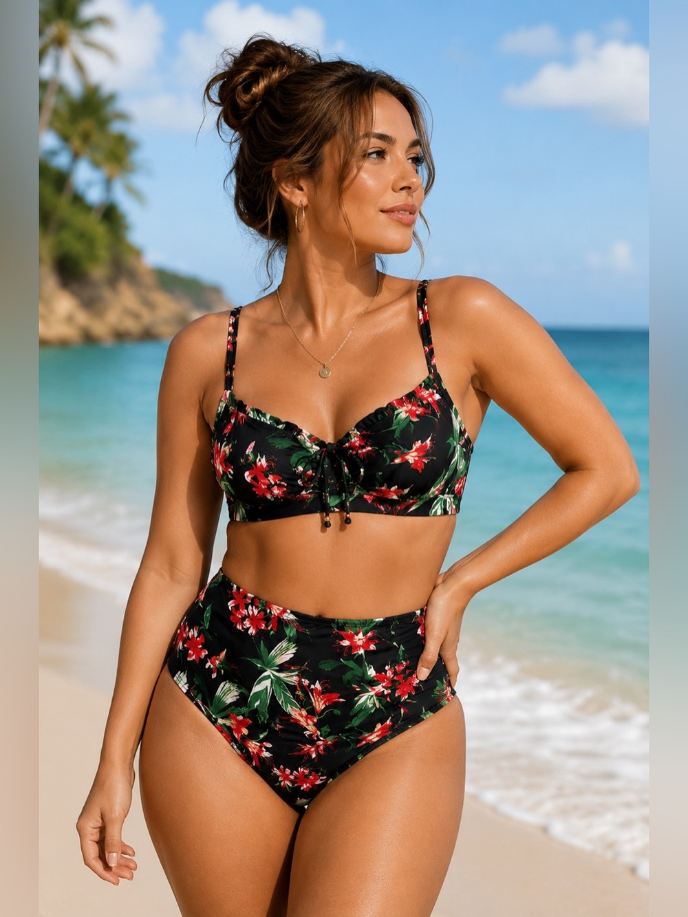 Hanna Nikole Floral High-Waisted Bikini Set – NWT Tropical Swimwear | size M
